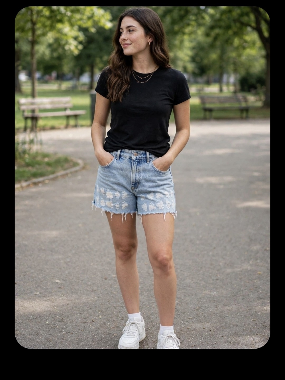 Classic High-Rise Distressed Denim Shorts - Light Blue